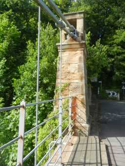 Third image of second left pillar of Whorlton Suspension Bridge, Whorlton, Teesdale July 2016